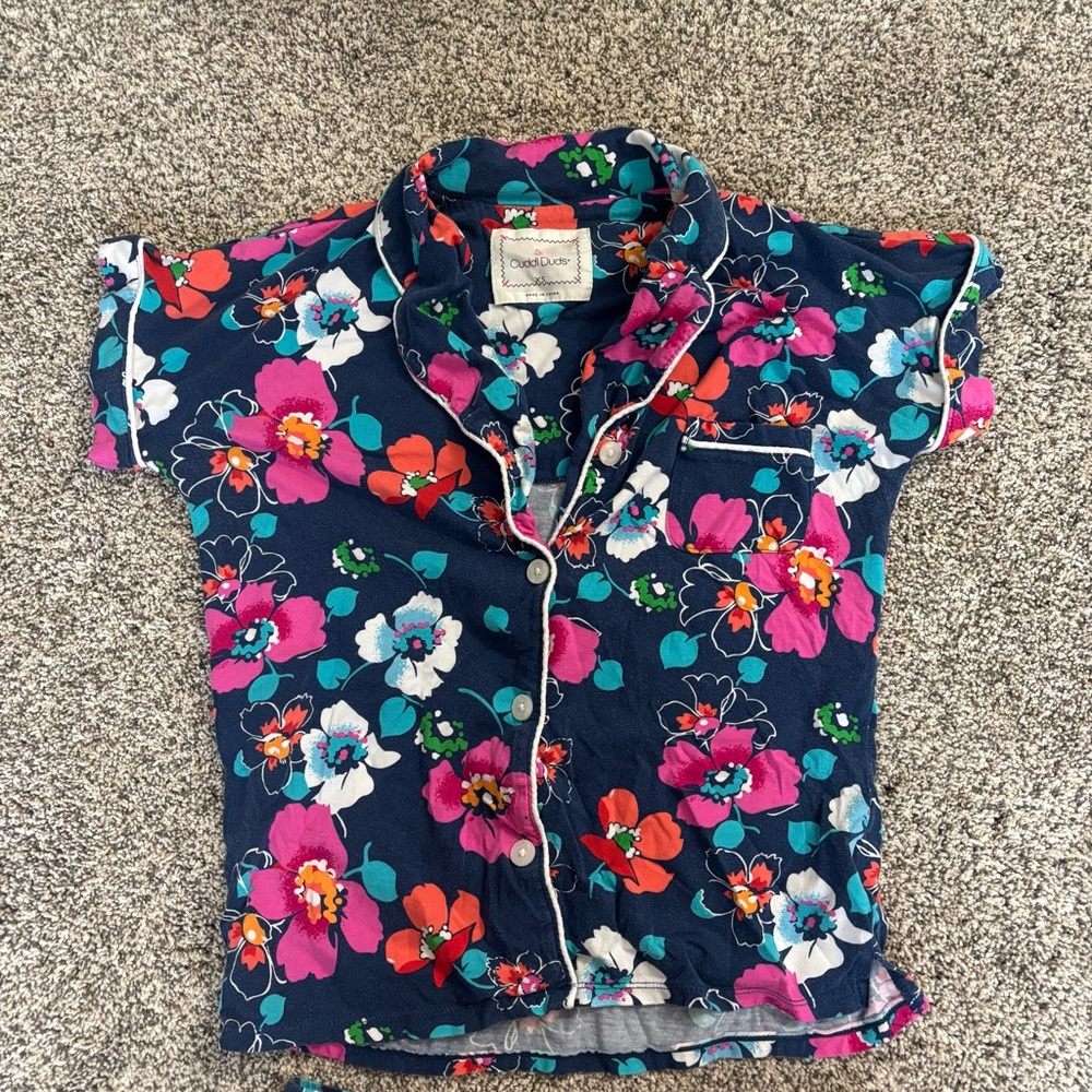 Cuddl Duds Floral Pajama Set with Red and Blue Accents - Picture 3 of 4